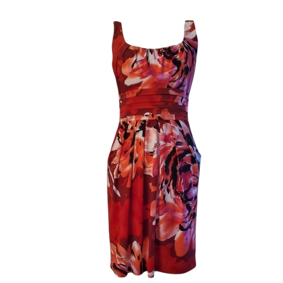 Bisou Bisou Red And Pink Floral Sleeveless Sundress With Pockets Midi Size 10 - Picture 1 of 7
